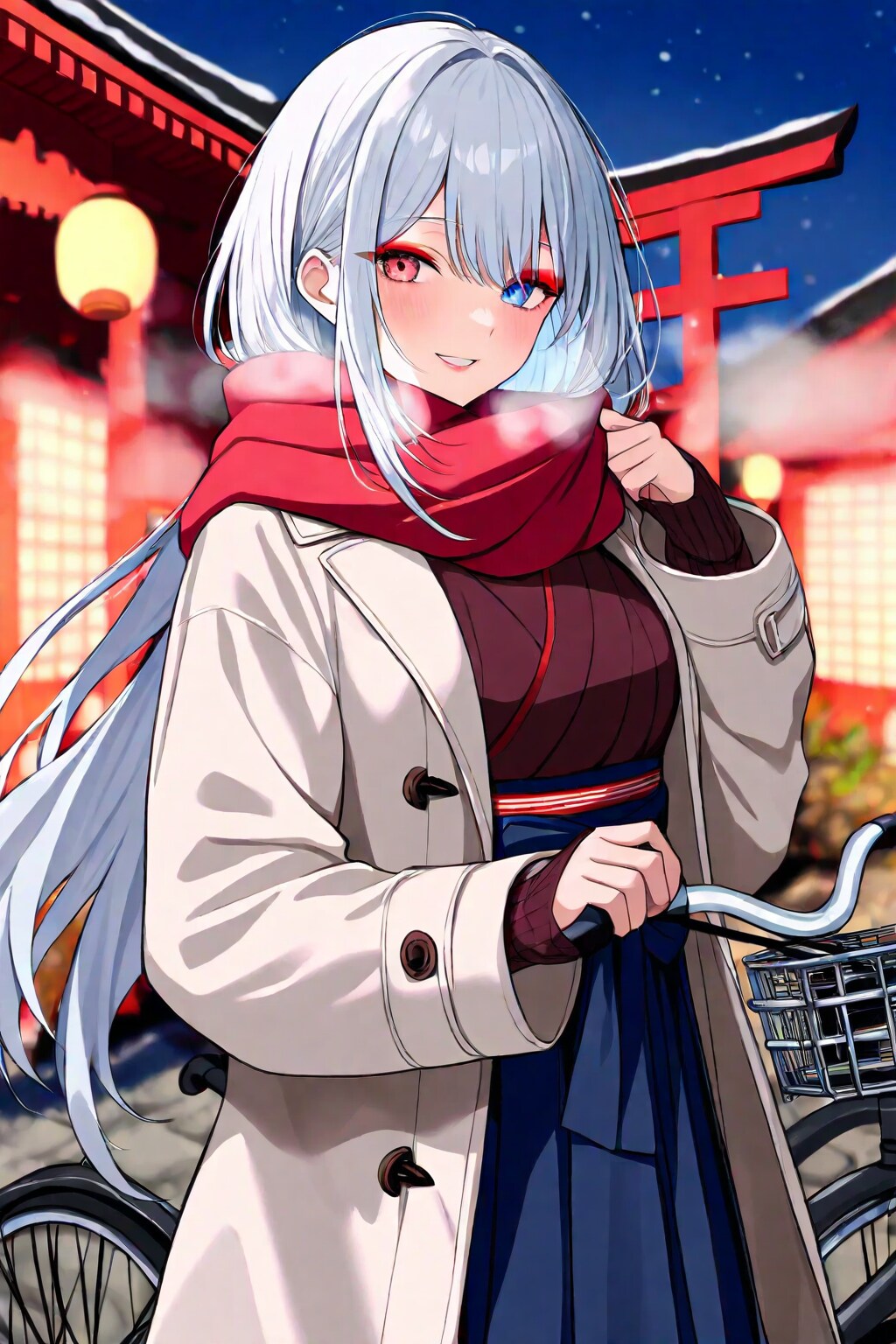 銀髪ロングでコートの美女６ | の人気AIイラスト・グラビア