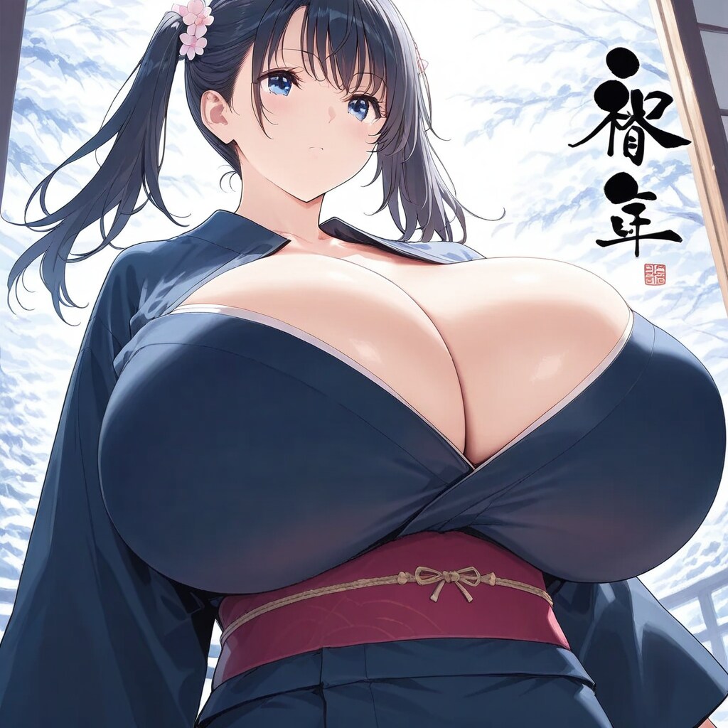 10単語ルールでモデルを頼まれた黒髪ツインテール爆乳着物美人