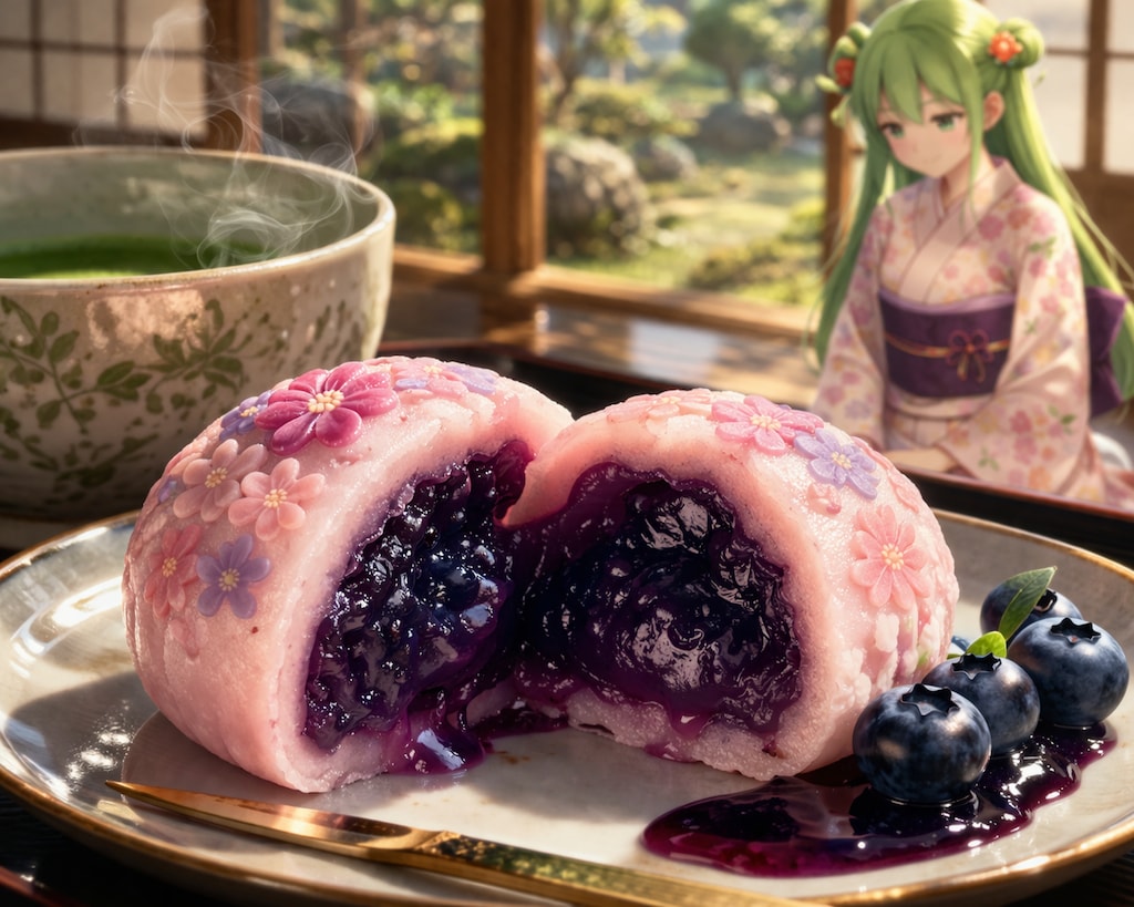 とろり溢れる、藍苺の春菓子