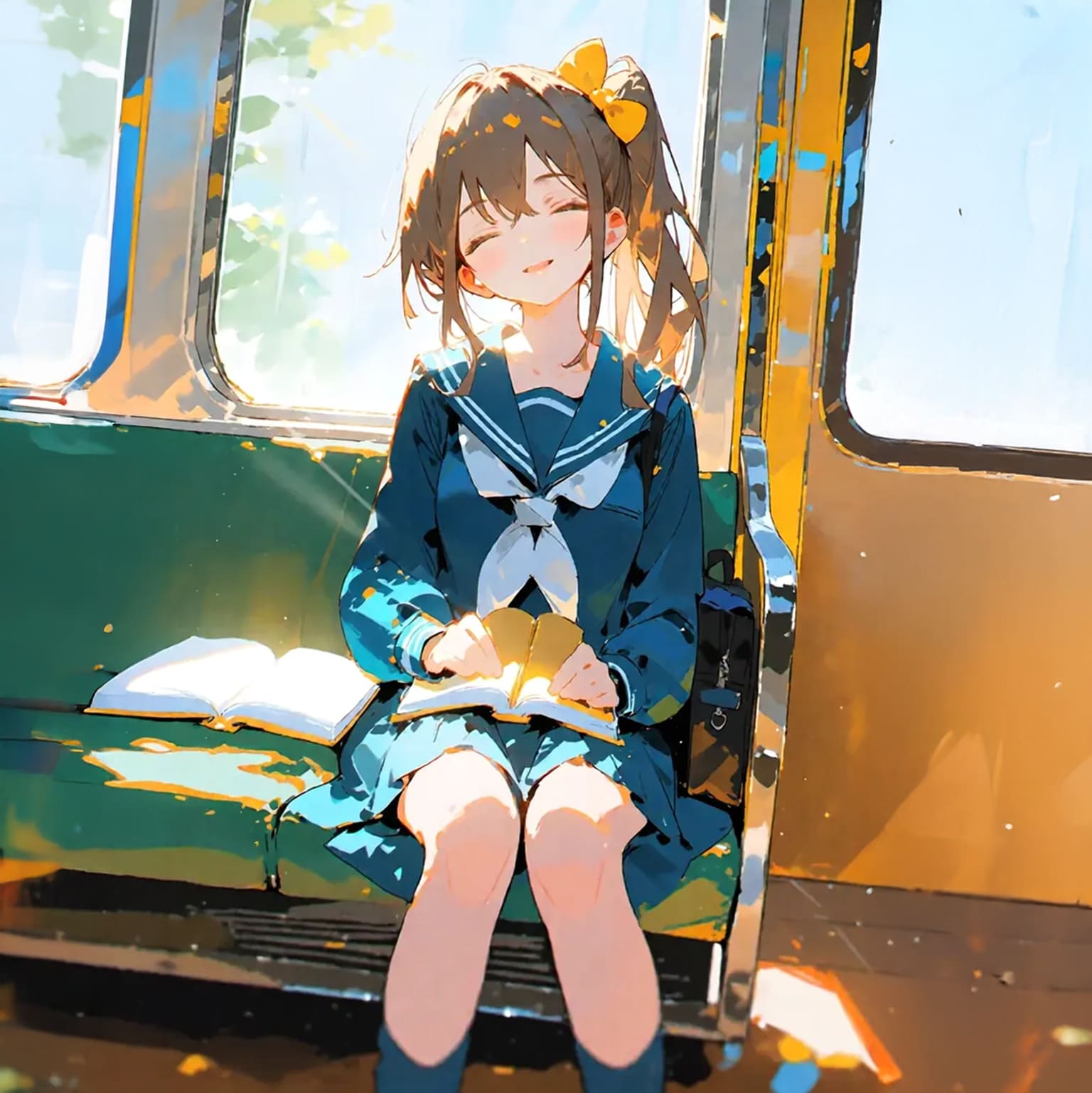 「ふぁ〜🥱電車の中、暖かくなってきたね」 | の人気AIイラスト・グラビア
