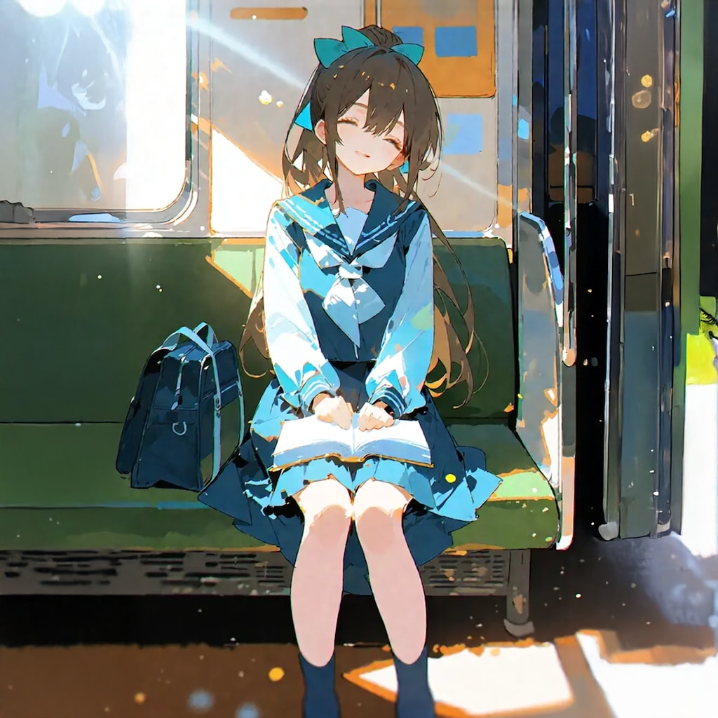 「ふぁ〜🥱電車の中、暖かくなってきたね」