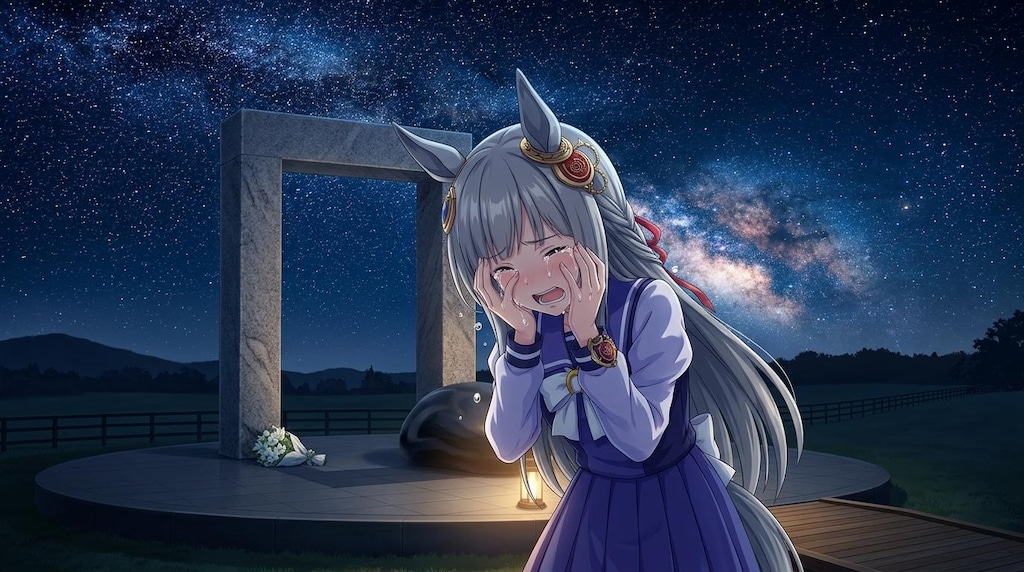 ウマ娘・クロノちゃん、メモリアルの前で号泣する