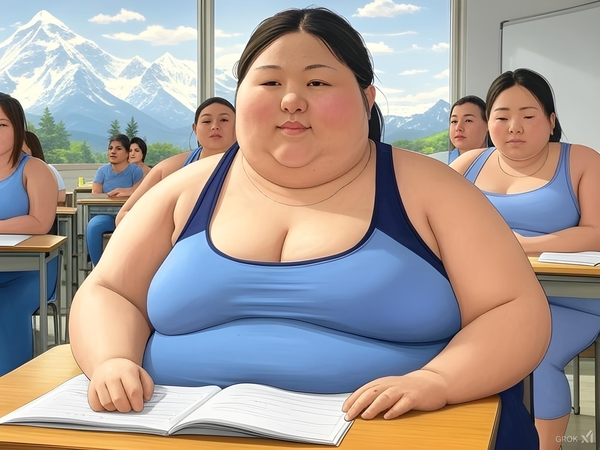 ぽっちゃり学園で心理学の授業を受けている学園生