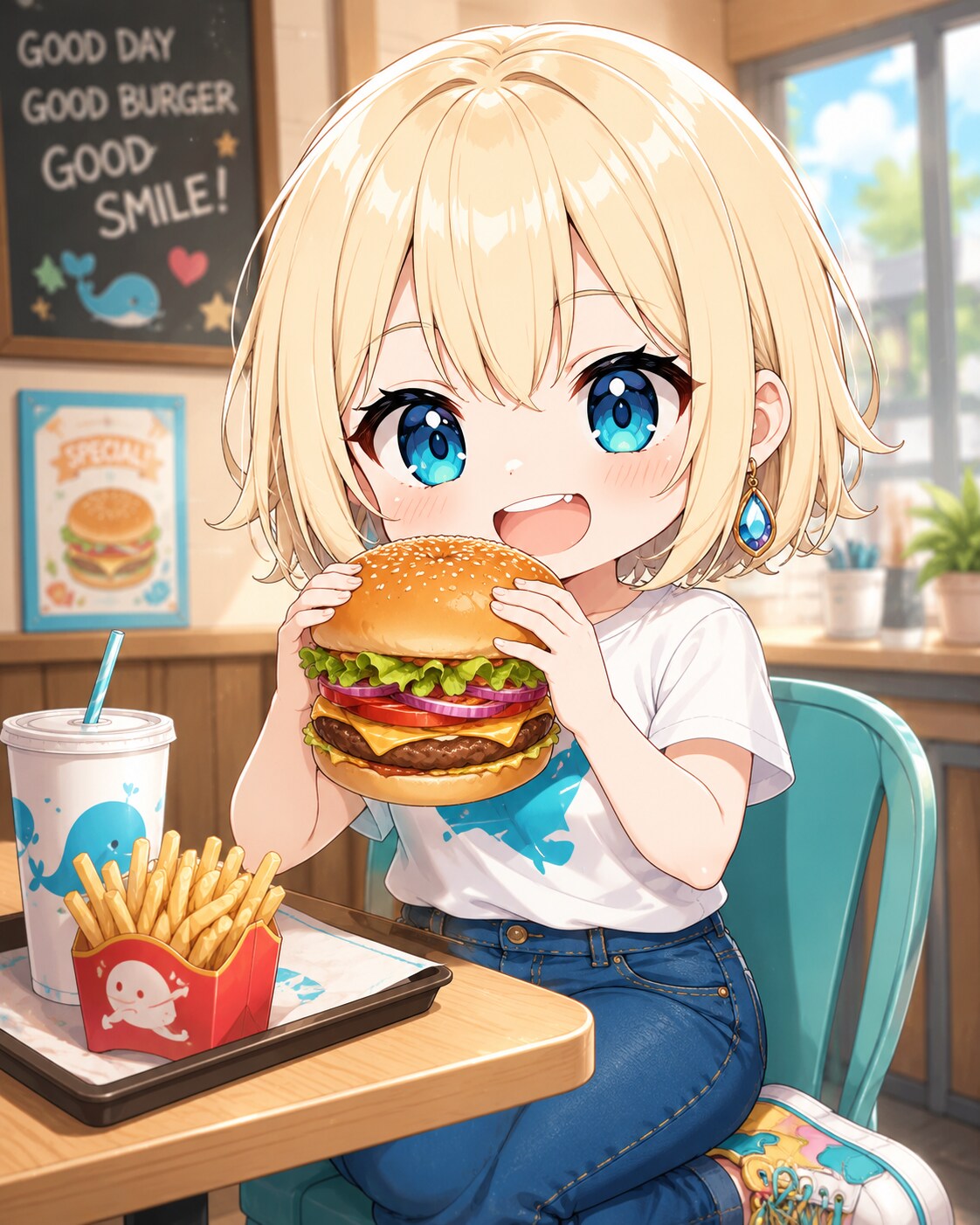 大きなバーガー、いただきま〜す！🍔✨