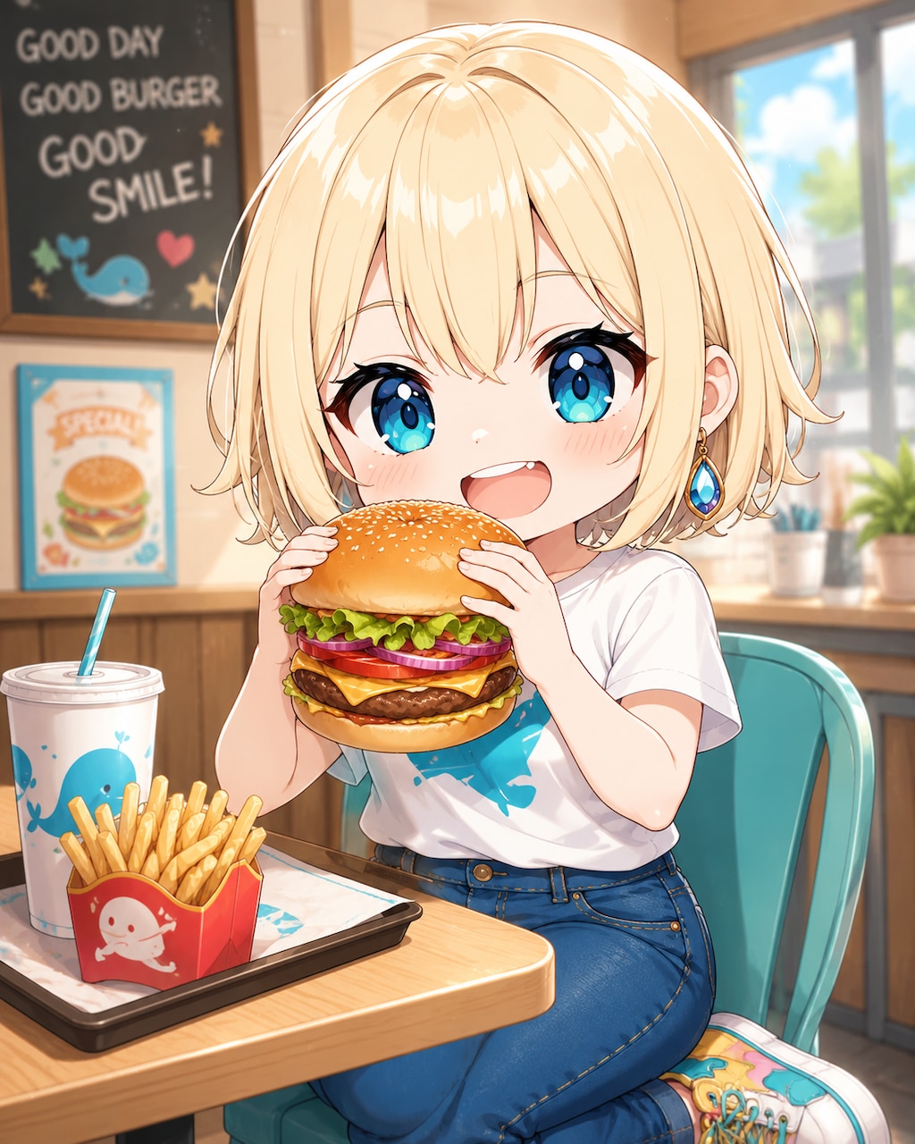 大きなバーガー、いただきま〜す！🍔✨