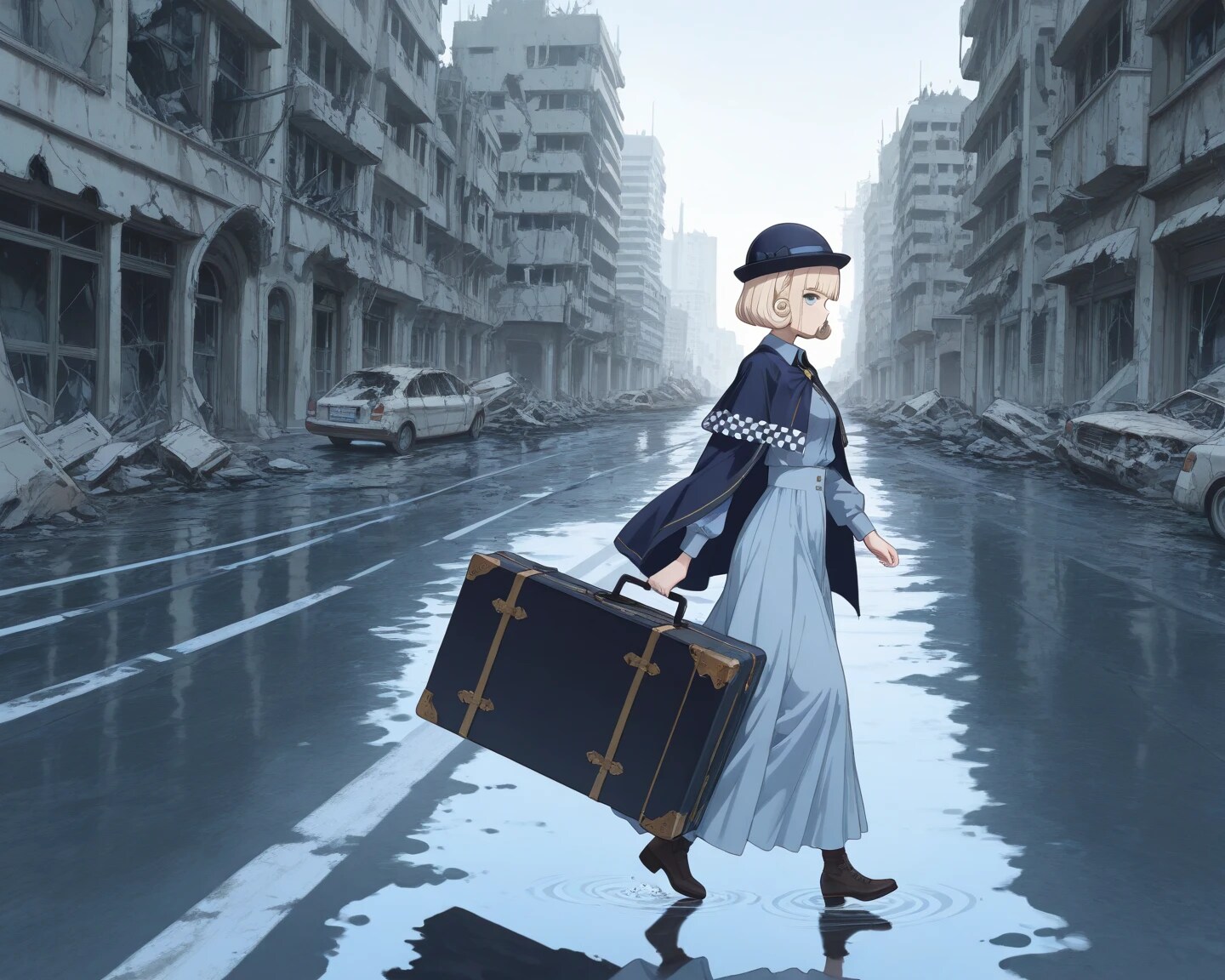 浸水した廃墟都市を歩くチェルシーさん | の人気AIイラスト・グラビア