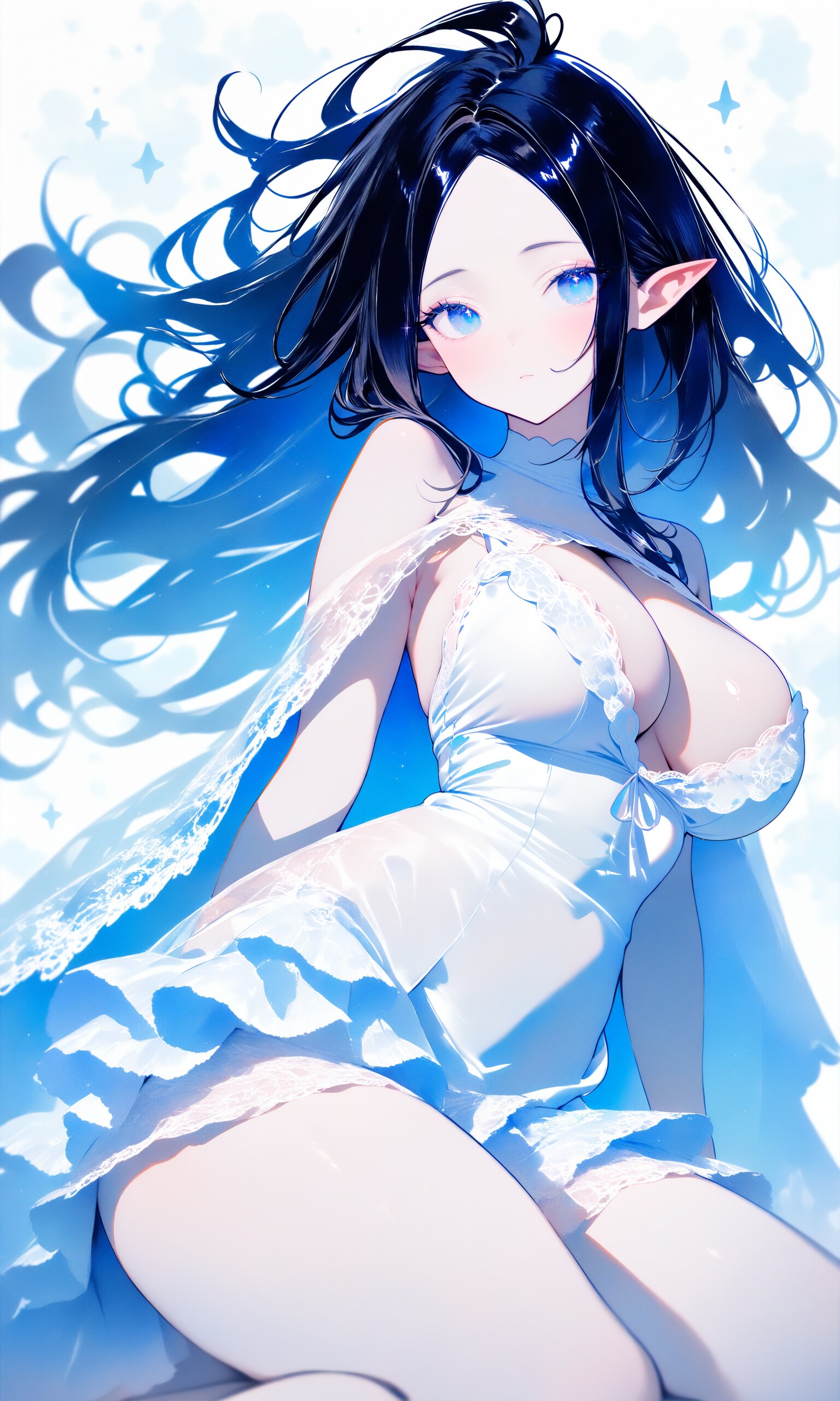 白いドレスの黒髪エルフ姉さんXL