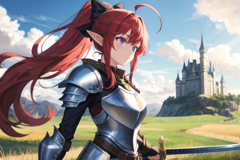 【習作】赤髪の女性騎士　その３ ( V4B )　私は守護騎士としての務めを果たす！ | の人気AIイラスト・グラビア