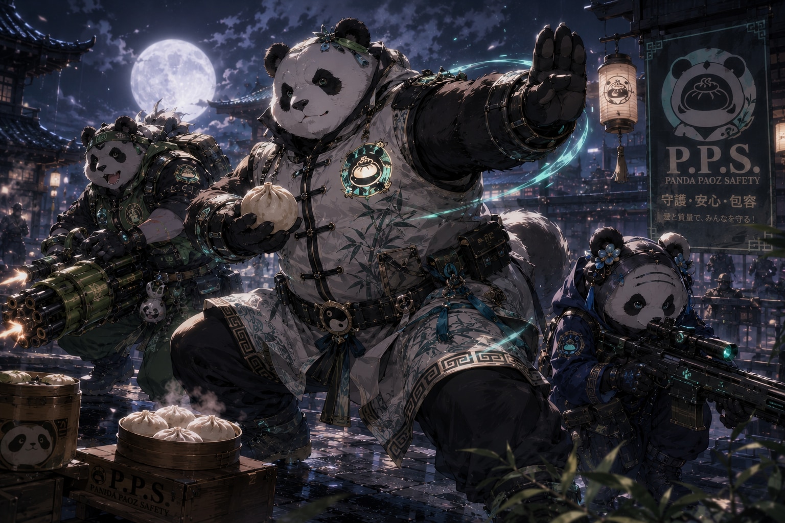 🍀 巨漢獣人PMC：パンダ・パオズ・セーフティ（P.P.S.）🐼 | の人気AIイラスト・グラビア