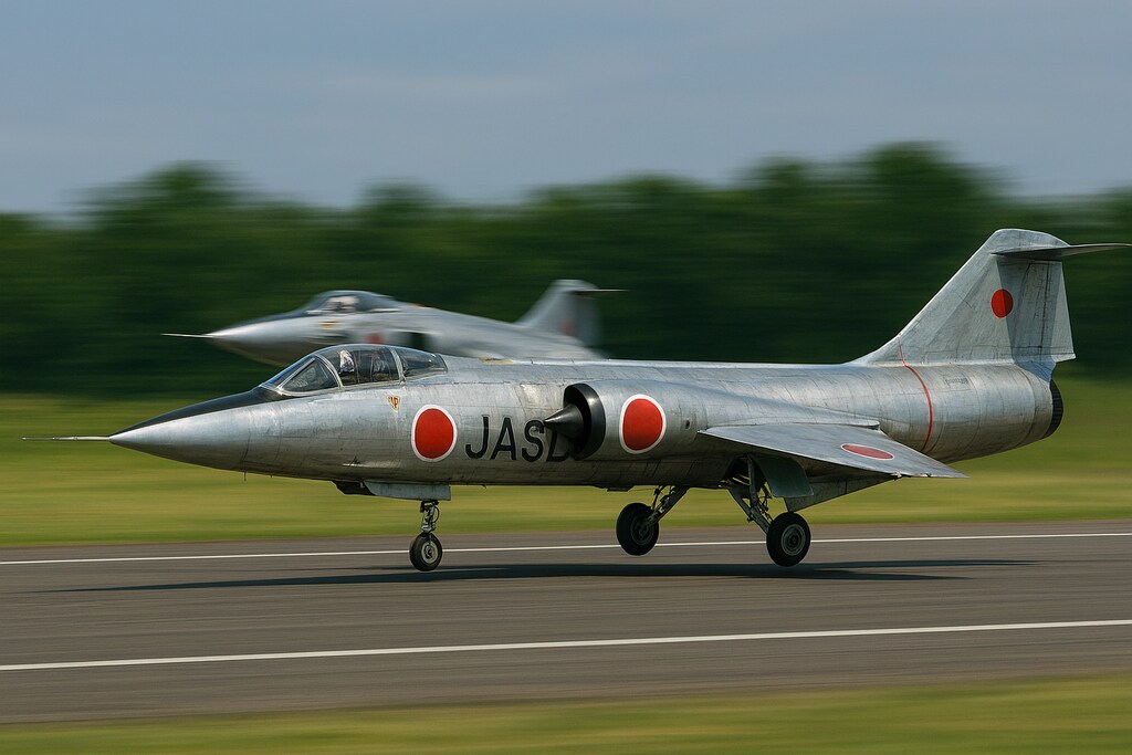 【お試し生成】F-104J スターファイター( 栄光 ) のスクランブル離陸シーン。