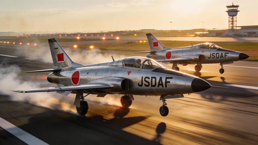 【お試し生成】F-104J スターファイター( 栄光 ) のスクランブル離陸シーン。