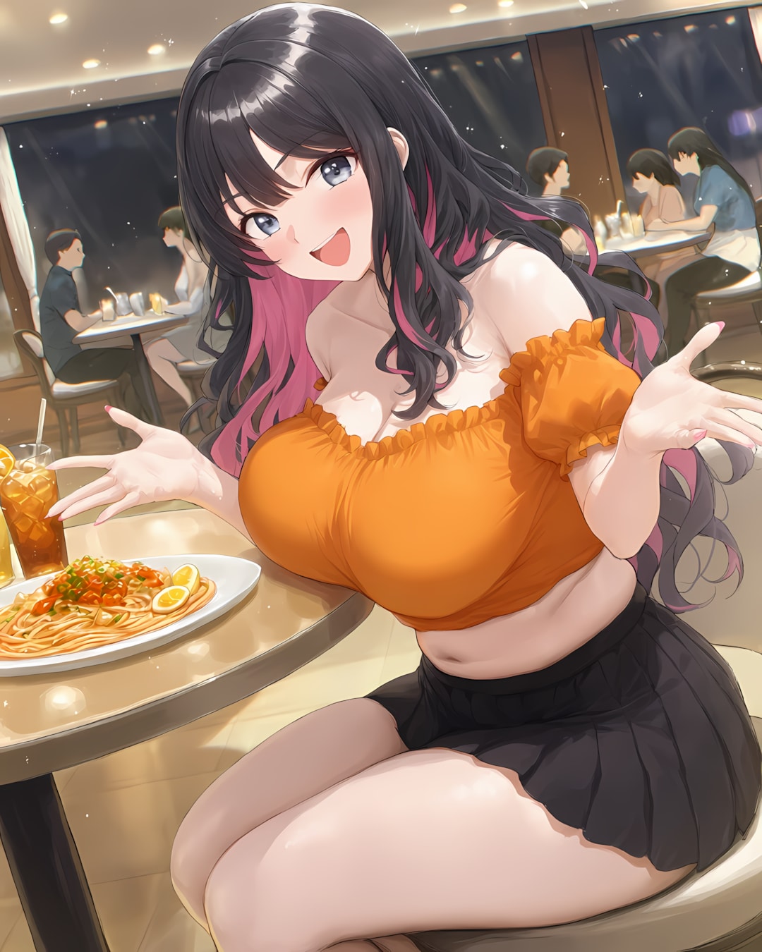 🍝ビストロでパスタディナー！ビビッドY2Kギャルの満面笑顔♡ | の人気AIイラスト・グラビア