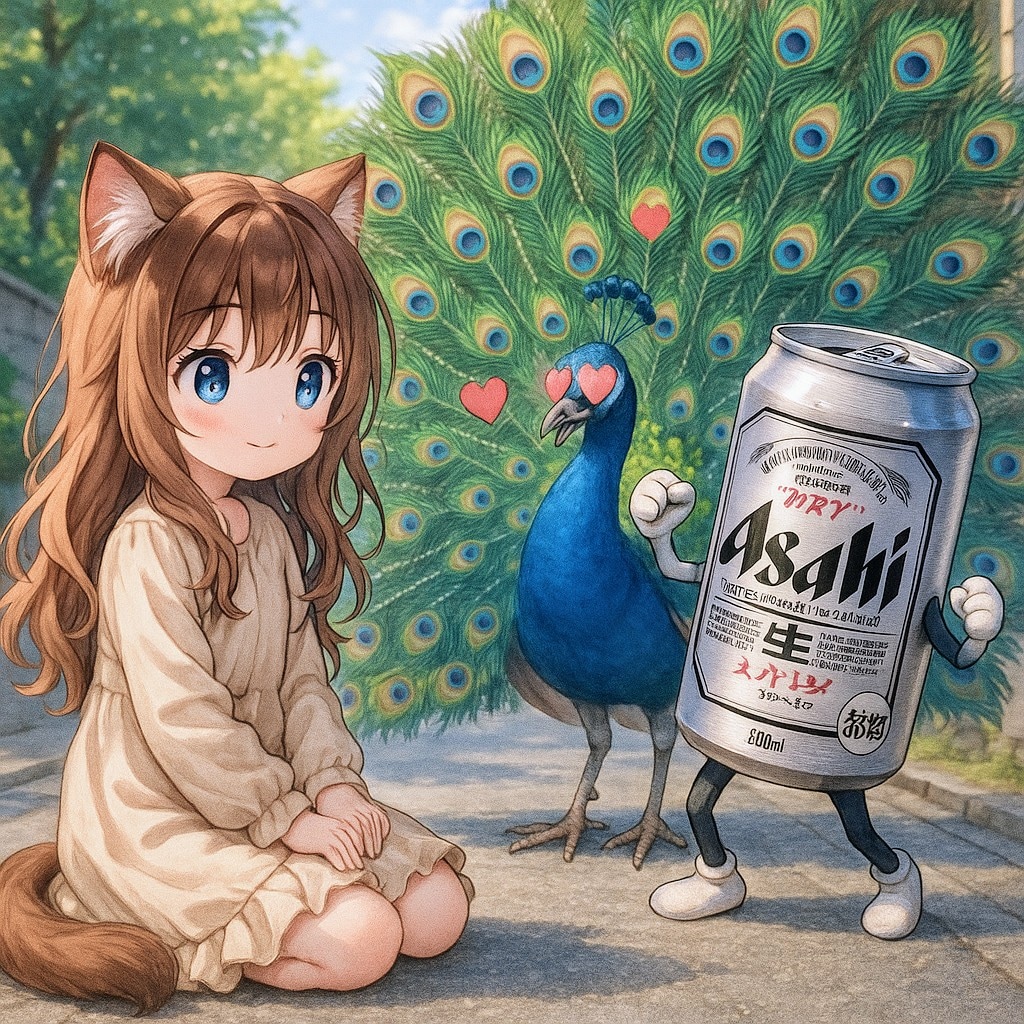 孔雀に求愛されている小さな女の子 | の人気AIイラスト・グラビア