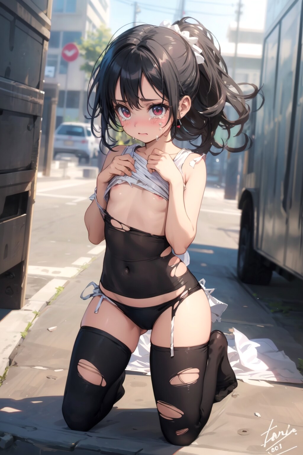 泣いてる貧乳少女