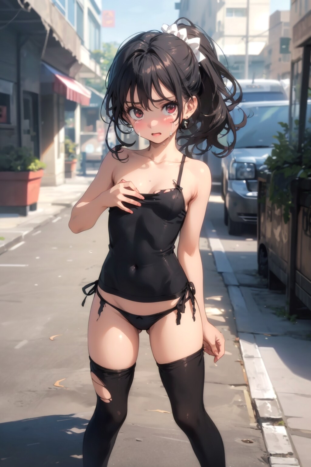 泣いてる貧乳少女