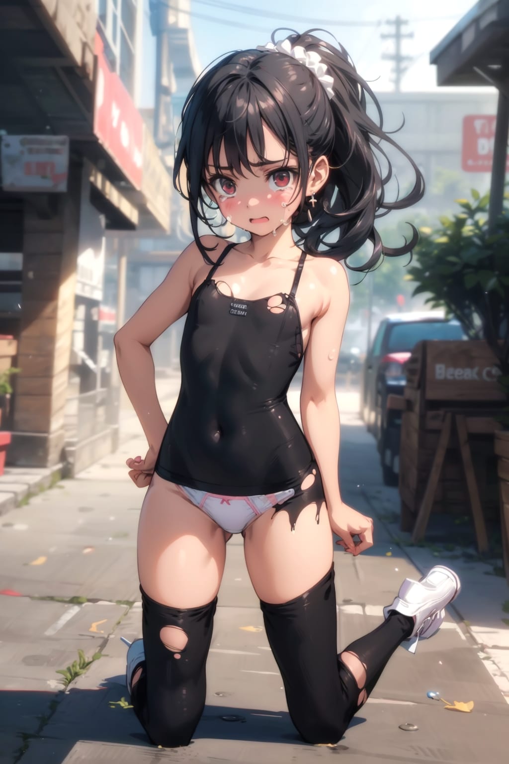 泣いてる貧乳少女