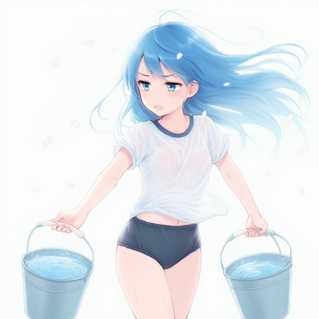 そのまま、廊下に立ってろ!　(両手に水の入ったバケツを持って廊下に立つ)