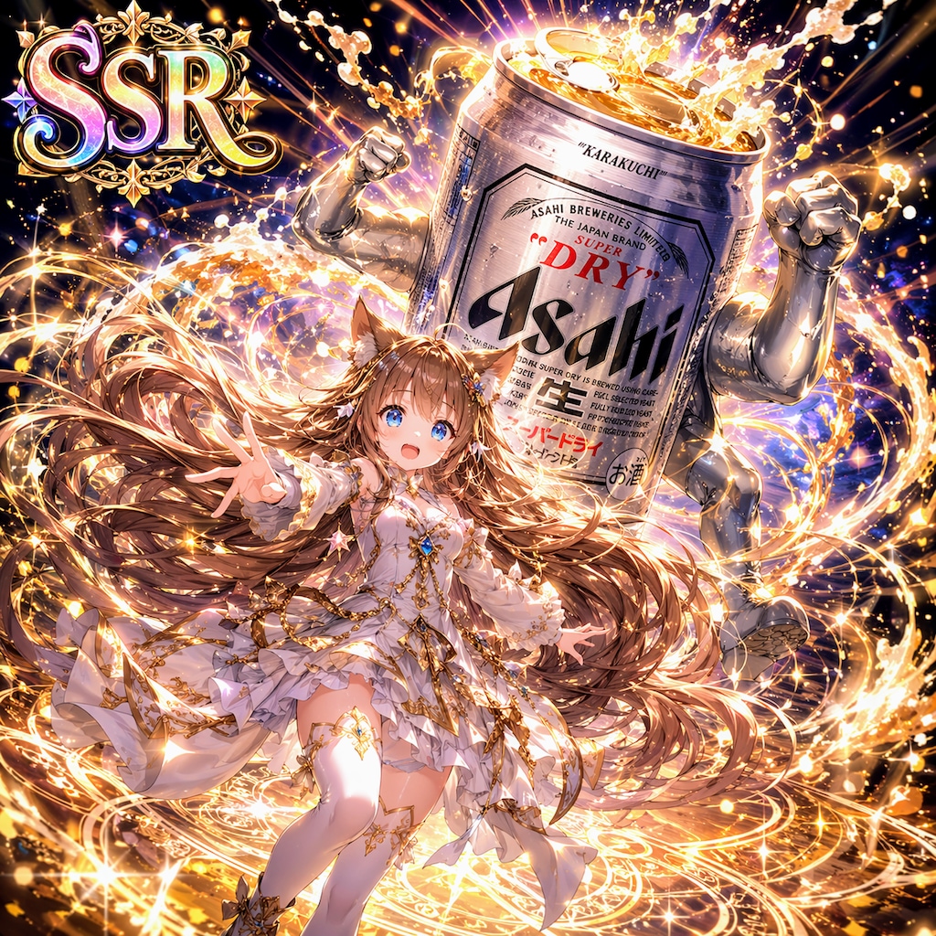 SSRカードのビール缶と小さな女の子