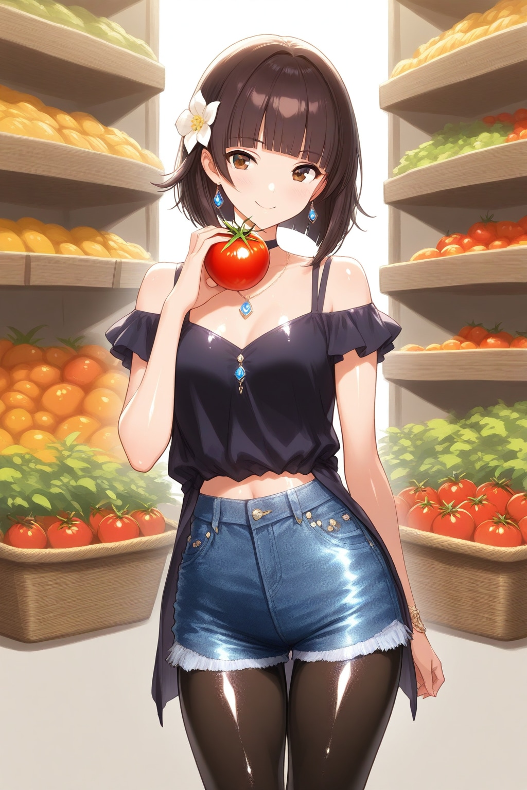 投稿企画の市場をお弁当屋の看板娘❗️莉々花ちゃんで生成しました❤️