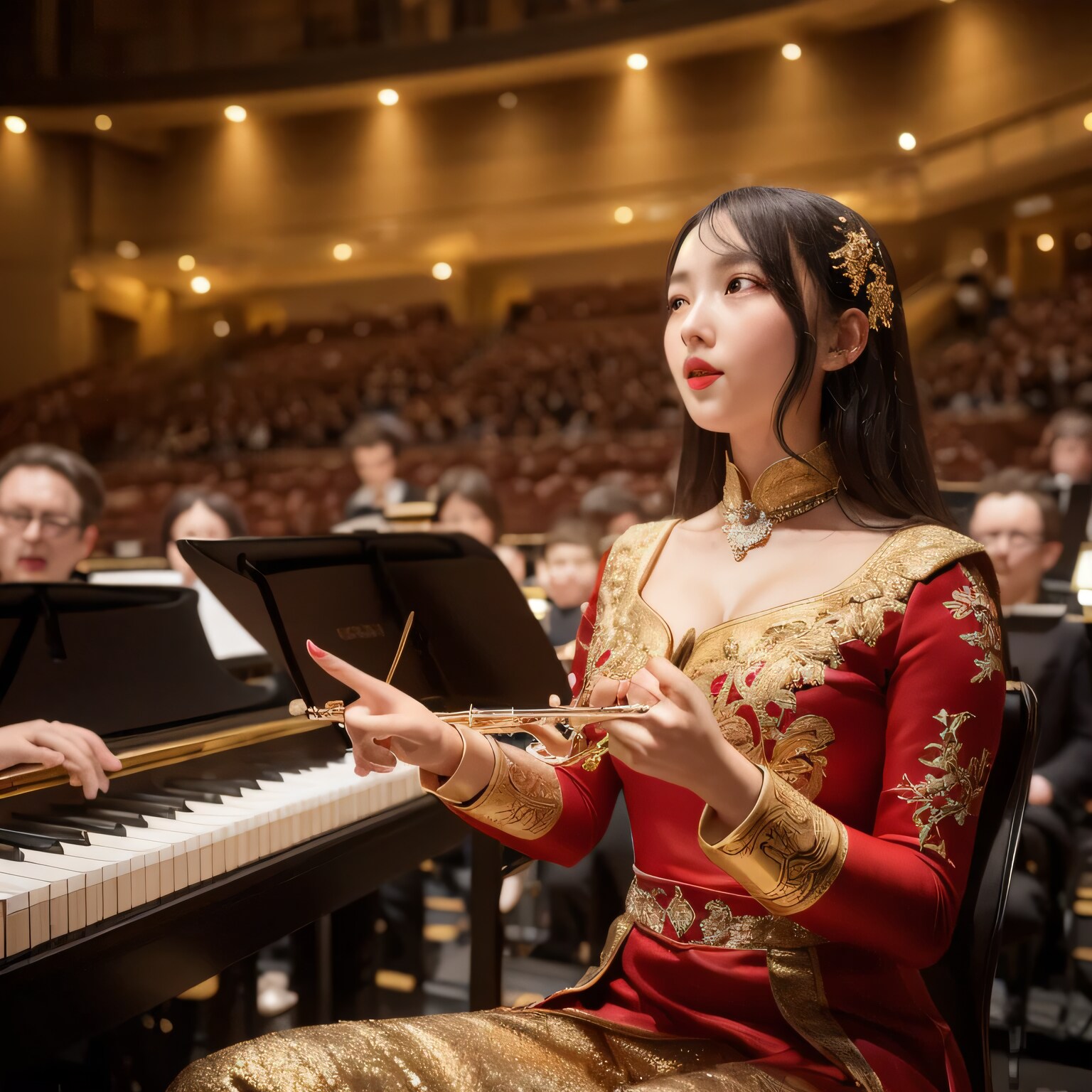 黒髪ロングでブラスバンドの美女５８ | の人気AIイラスト・グラビア