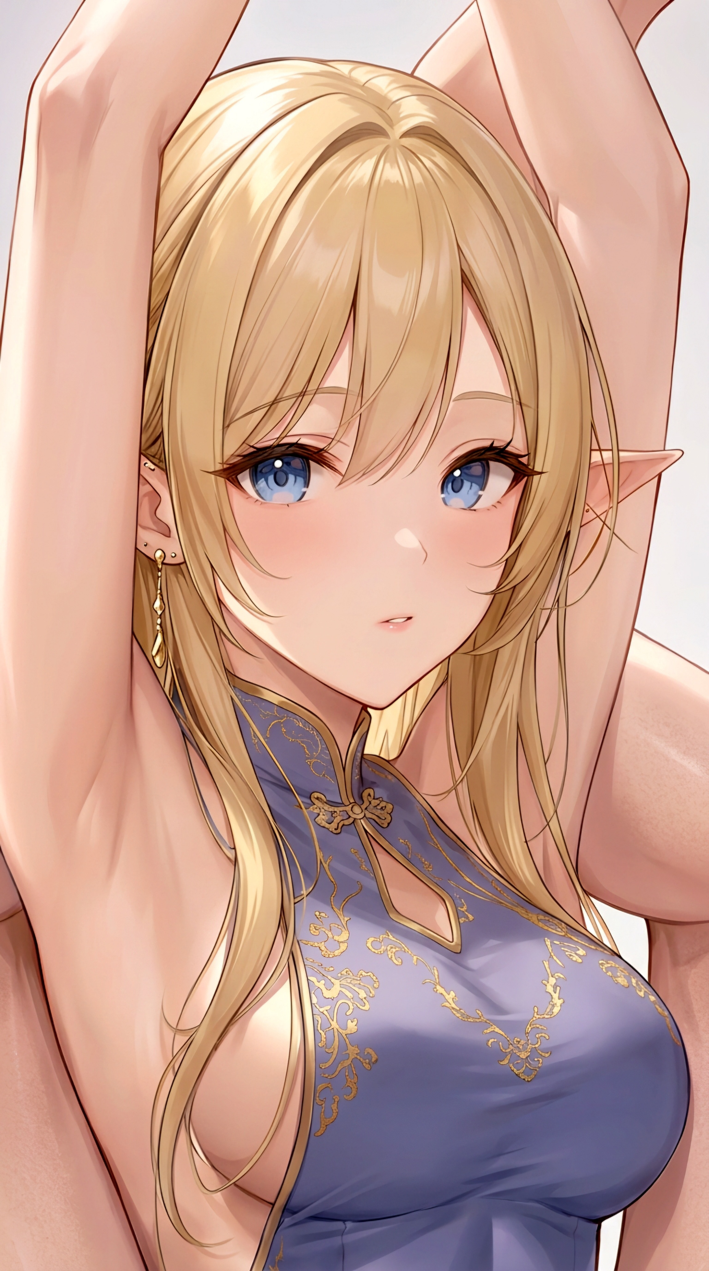折り畳まれたパイプ椅子のポーズをするエルフさん