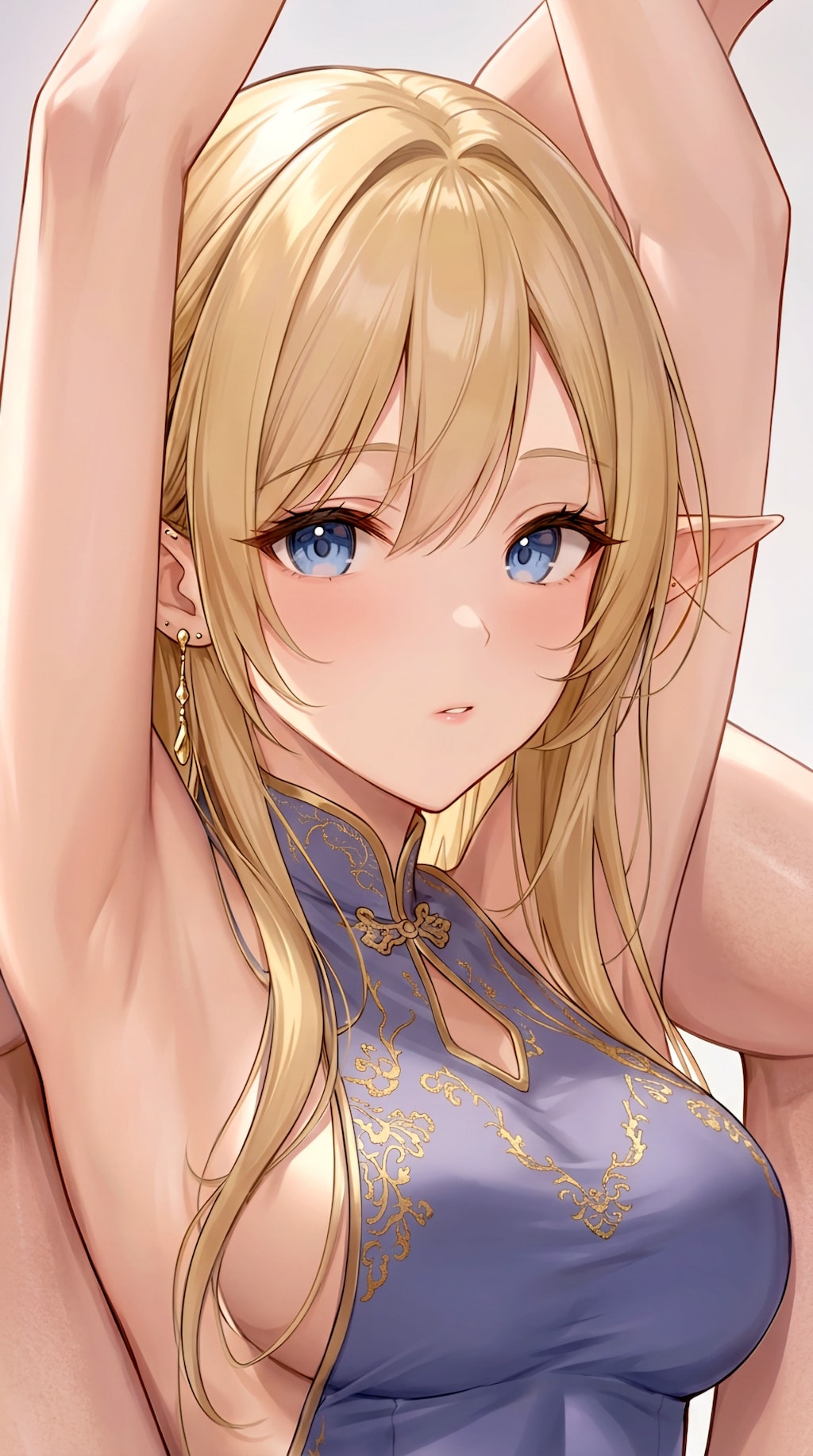 折り畳まれたパイプ椅子のポーズをするエルフさん