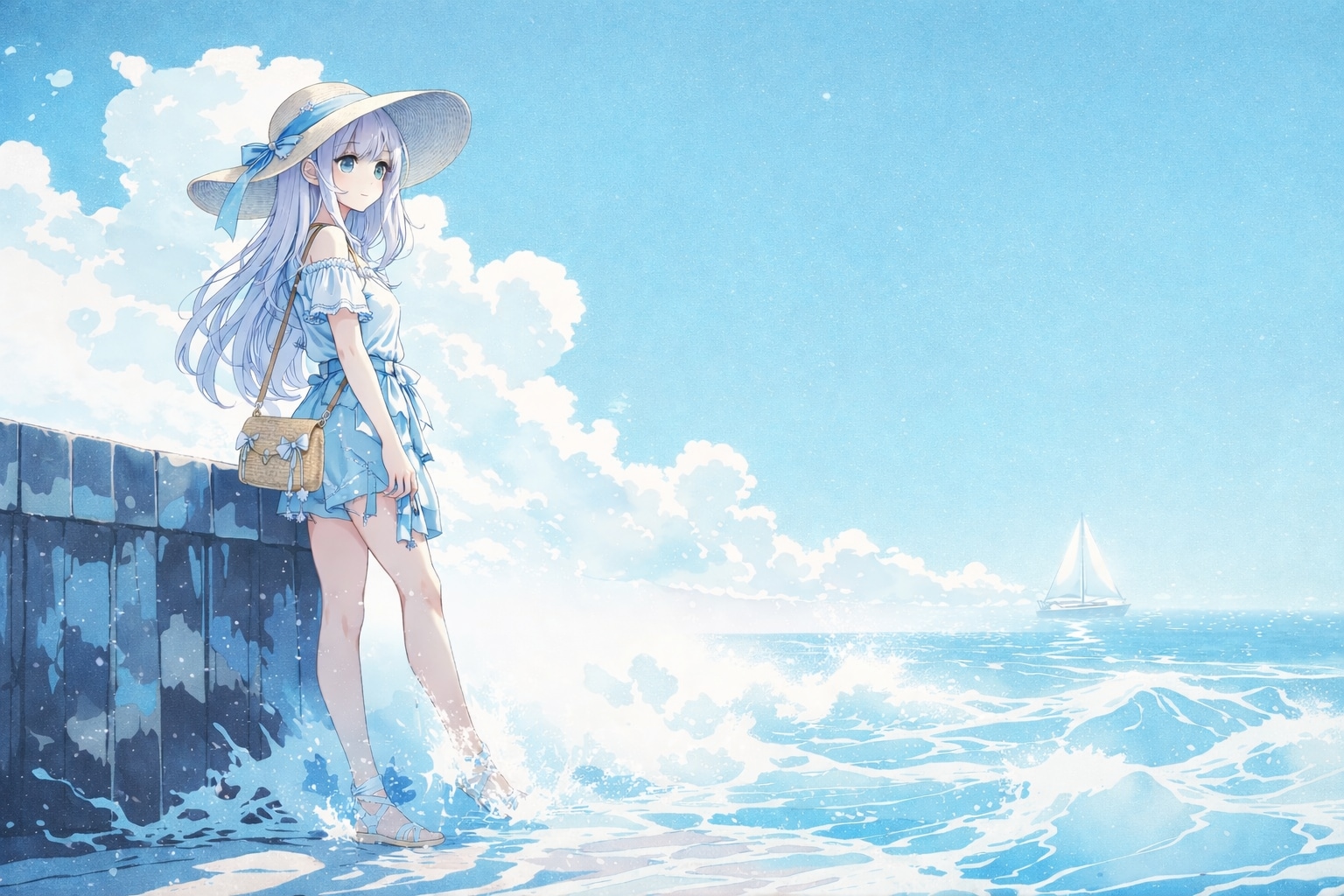 水平線の白帆 | の人気AIイラスト・グラビア