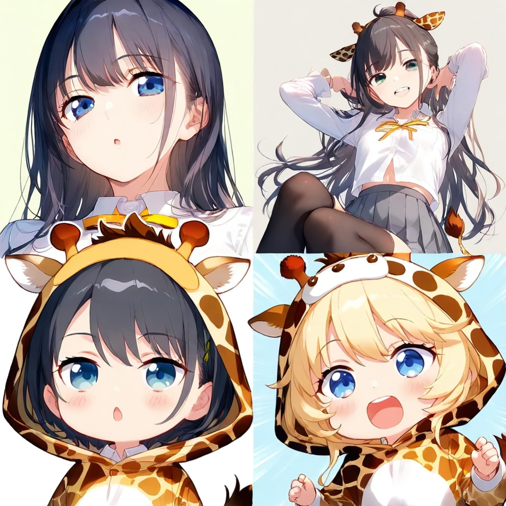 ４コマ？キリン着ぐるみちび子ちゃんとお姉さん | の人気AIイラスト・グラビア