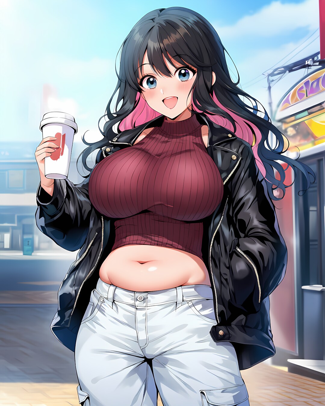 ☕️朝さむっ！💦レザーブルゾンで通学するリナちゃん