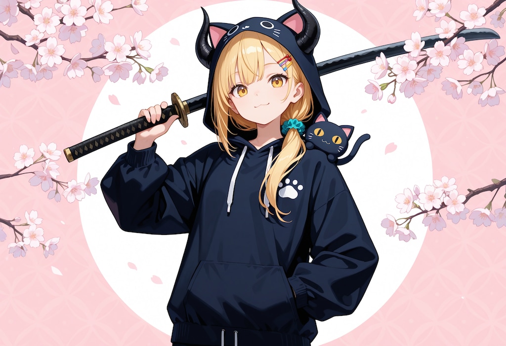 猫のフードと女鬼高生さん