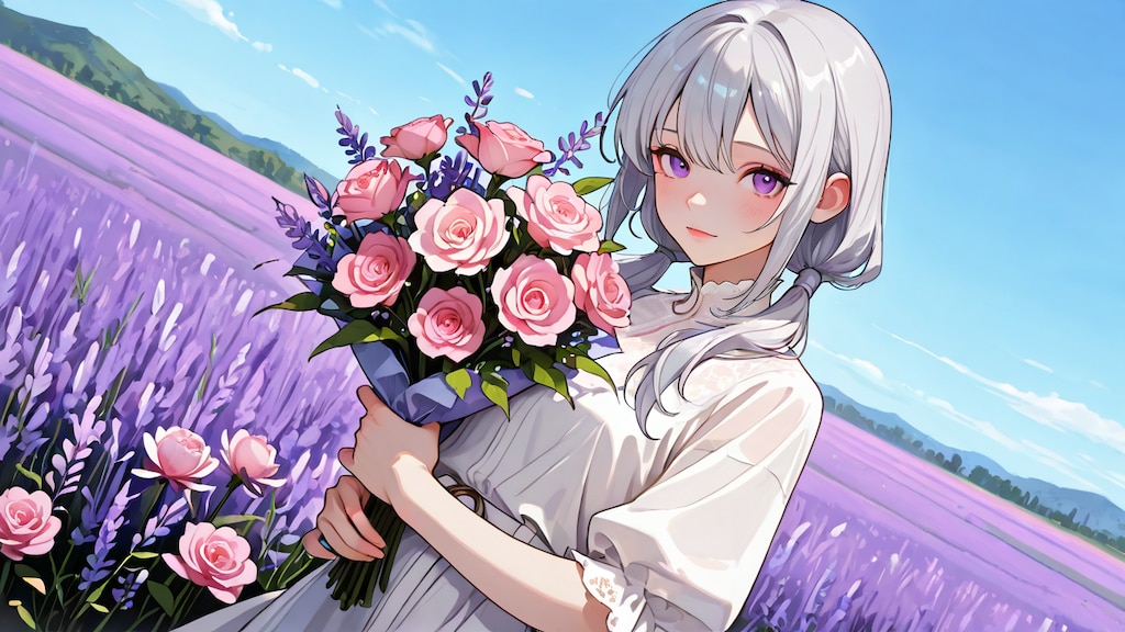 ラベンダーの咲く花畑で《Stable Diffusion XL版》