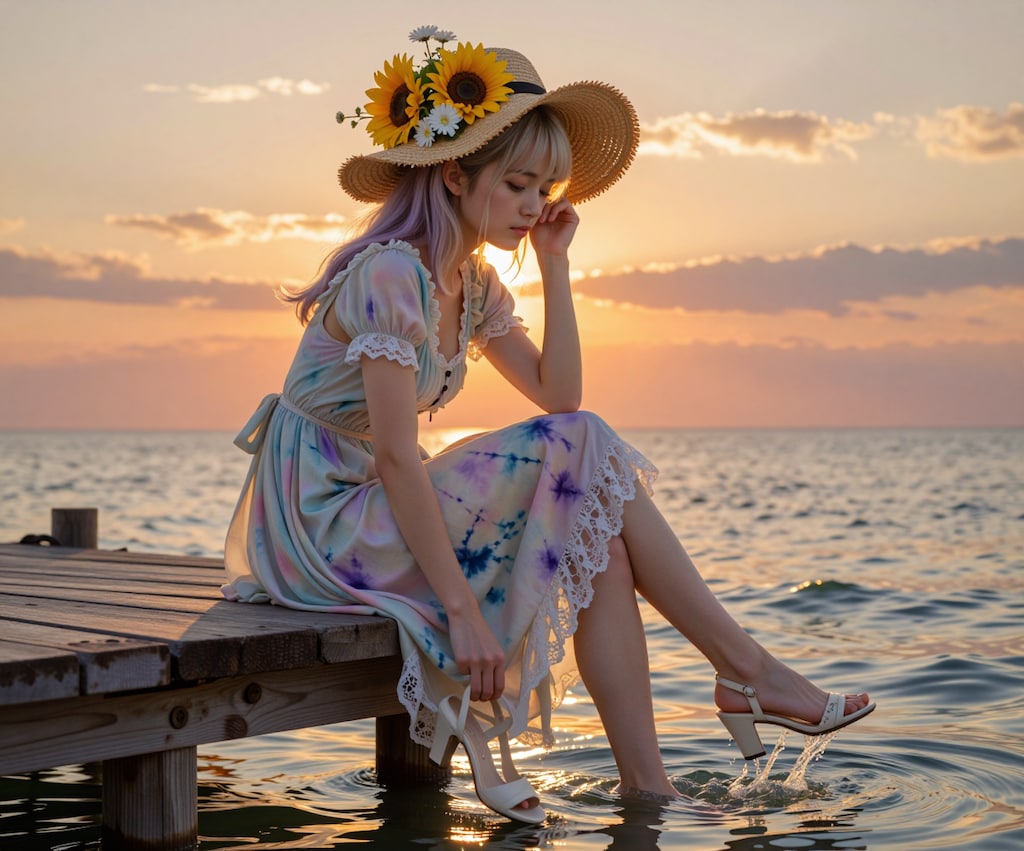 桟橋で夕涼み