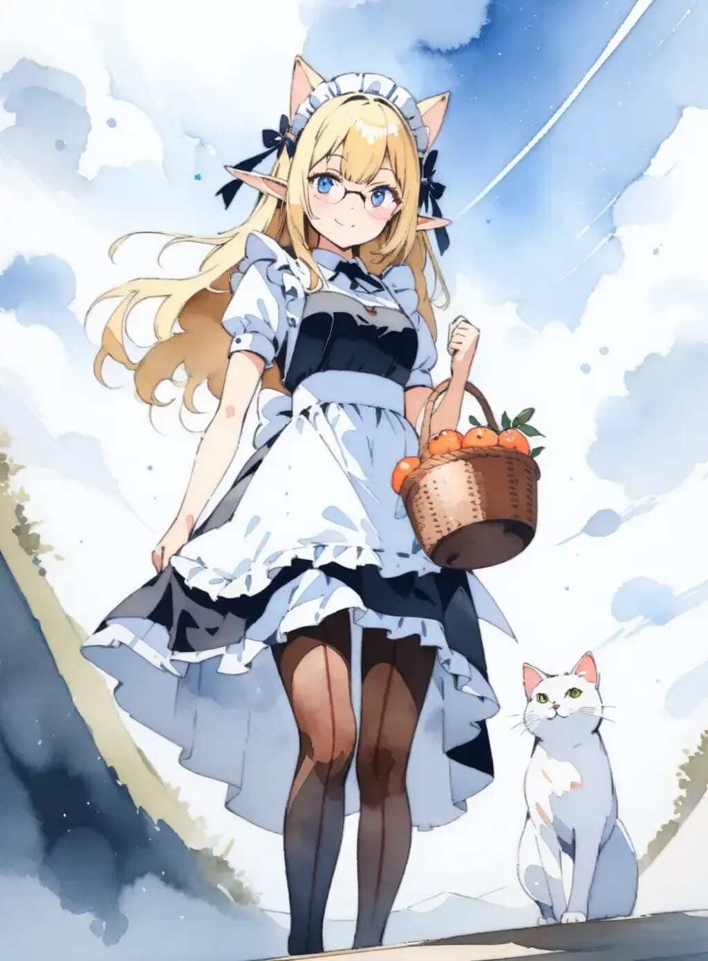 水彩画風エルフメイド2