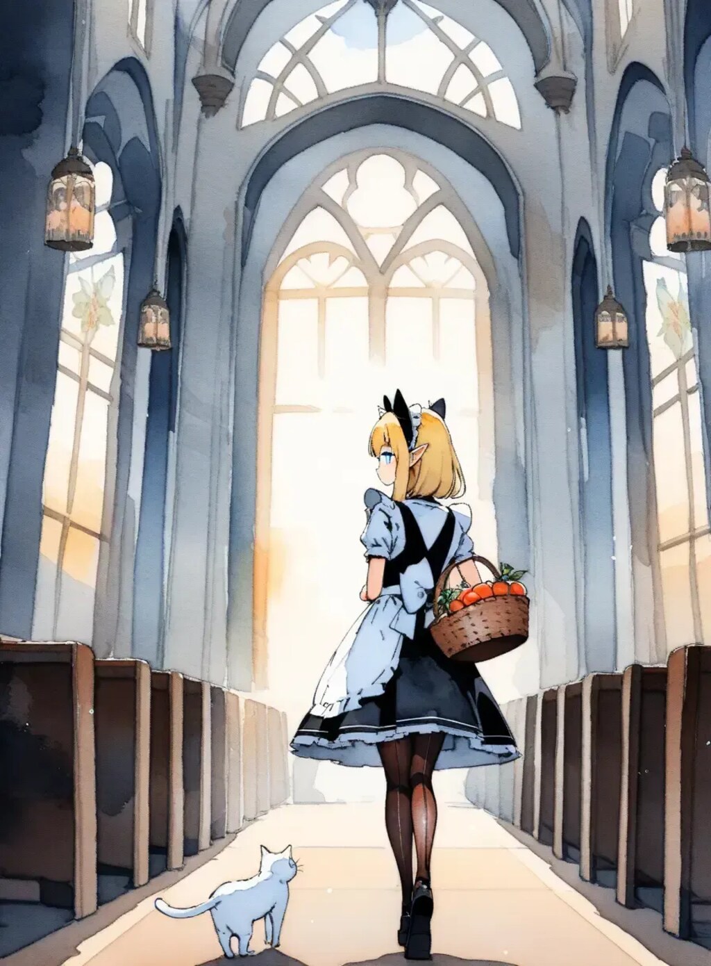 水彩画風エルフメイド2