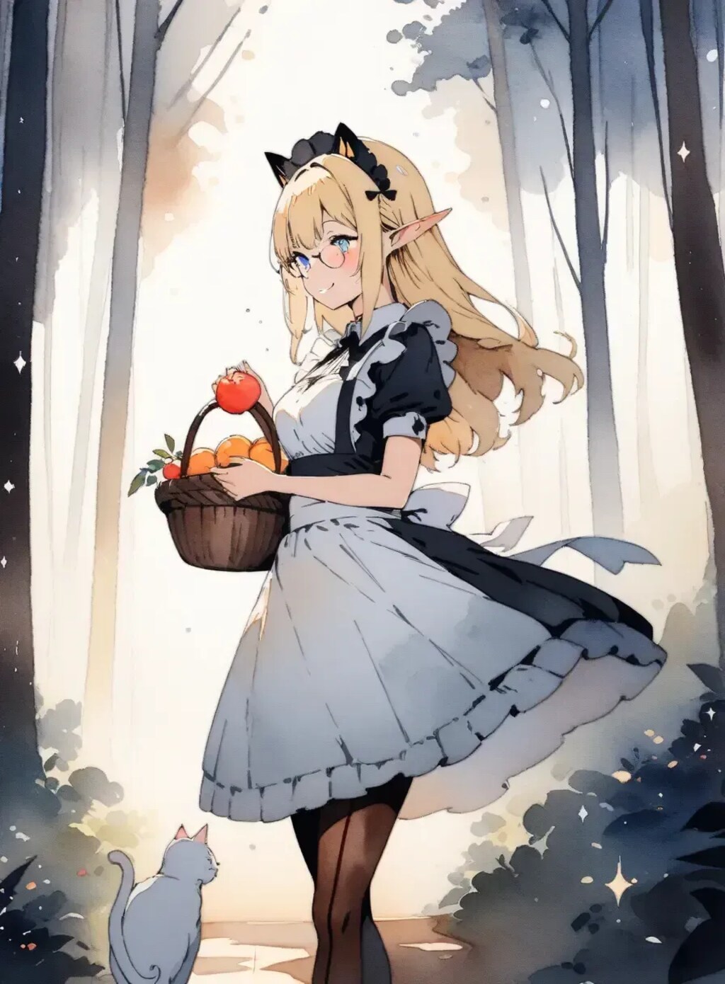 水彩画風エルフメイド2