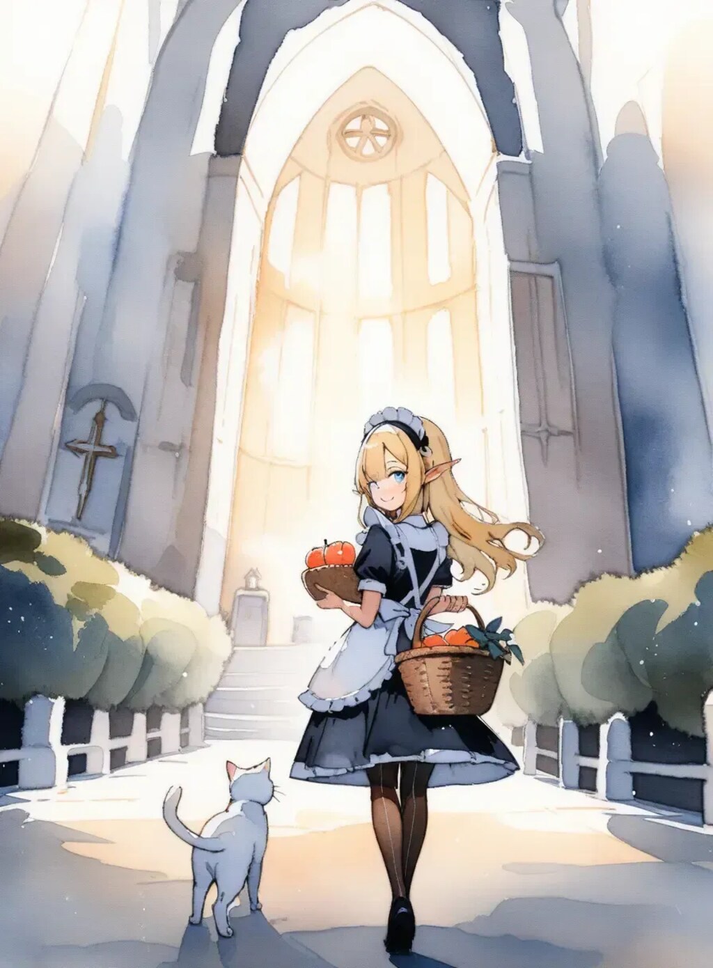 水彩画風エルフメイド2