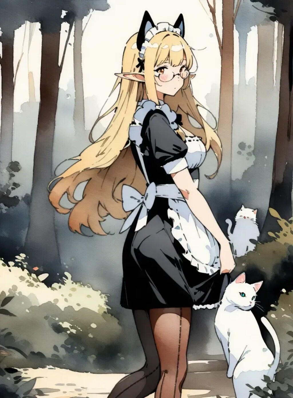 水彩画風エルフメイド2