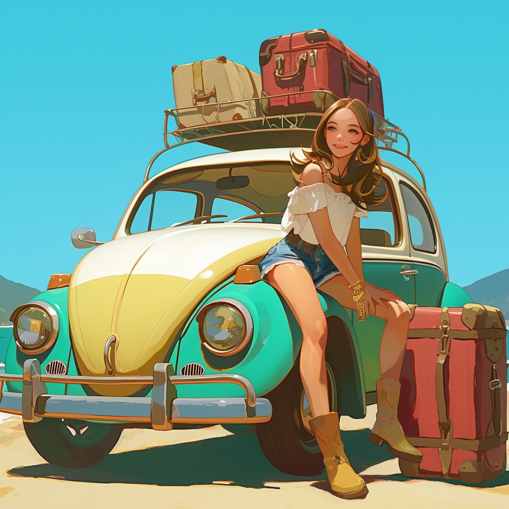 ビートルで気ままな一人旅（荷物多め）