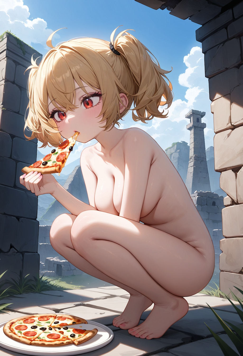 遺跡を散策する少女