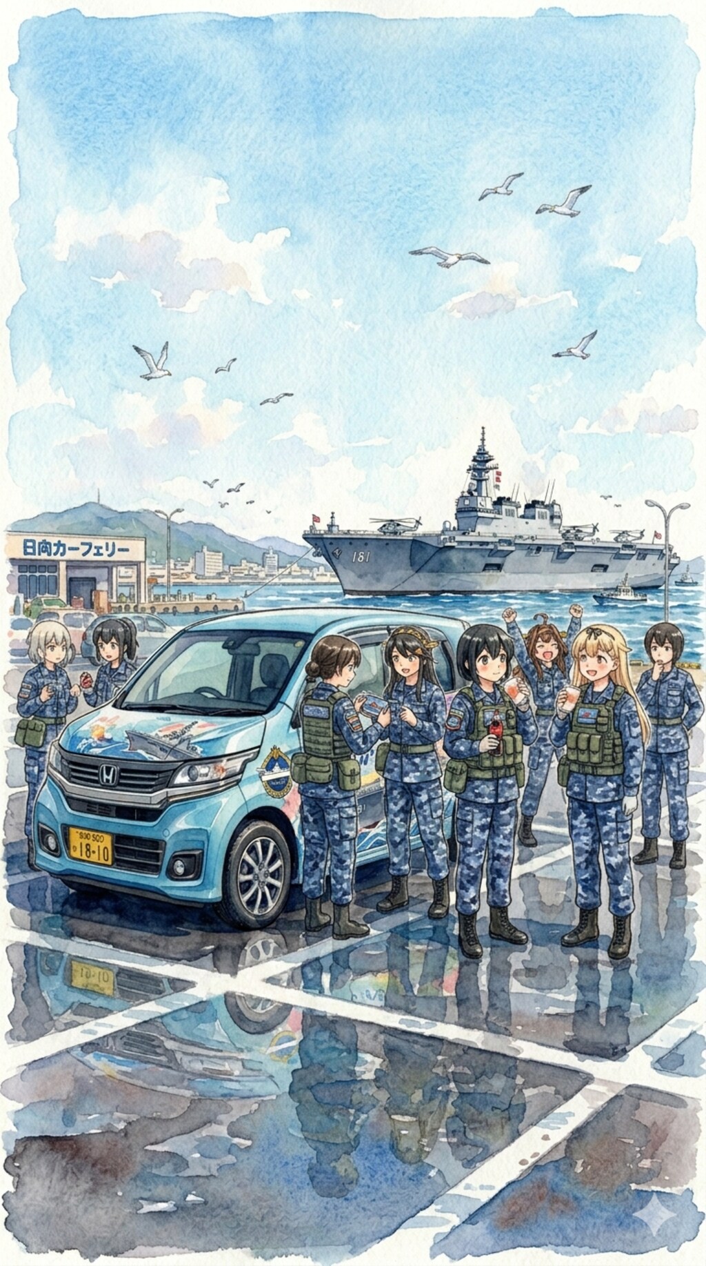 日向カーフェリー港（青色迷彩服）