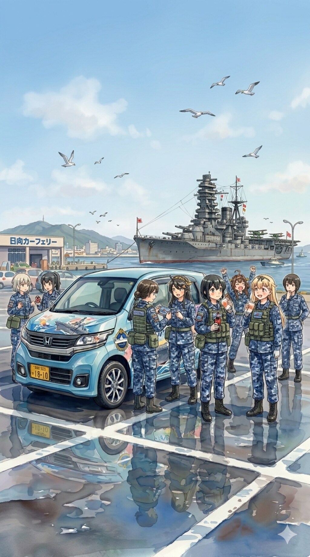 日向カーフェリー港（青色迷彩服）