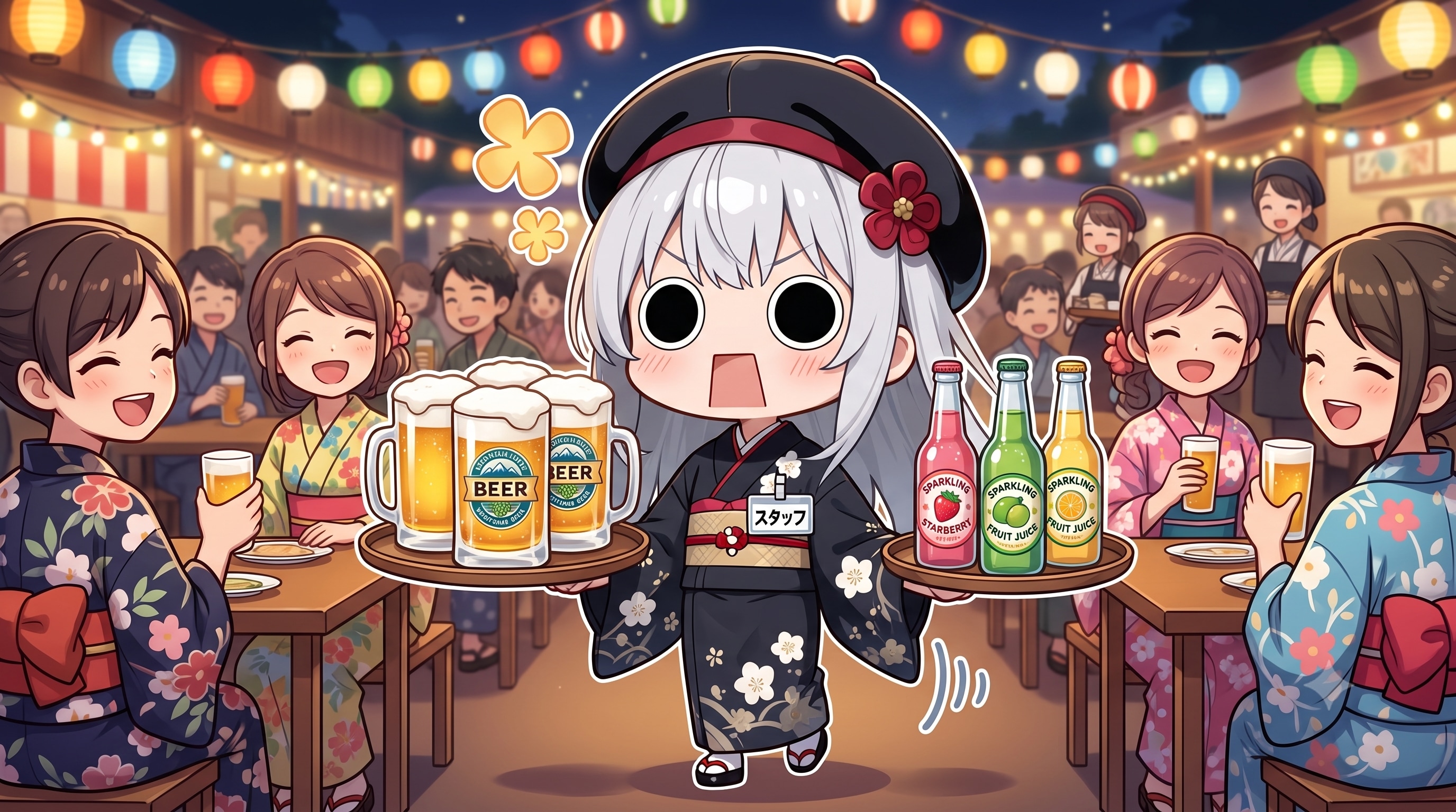 ビヤガーデンで炭酸飲料を運ぶえらいこっちゃ嬢