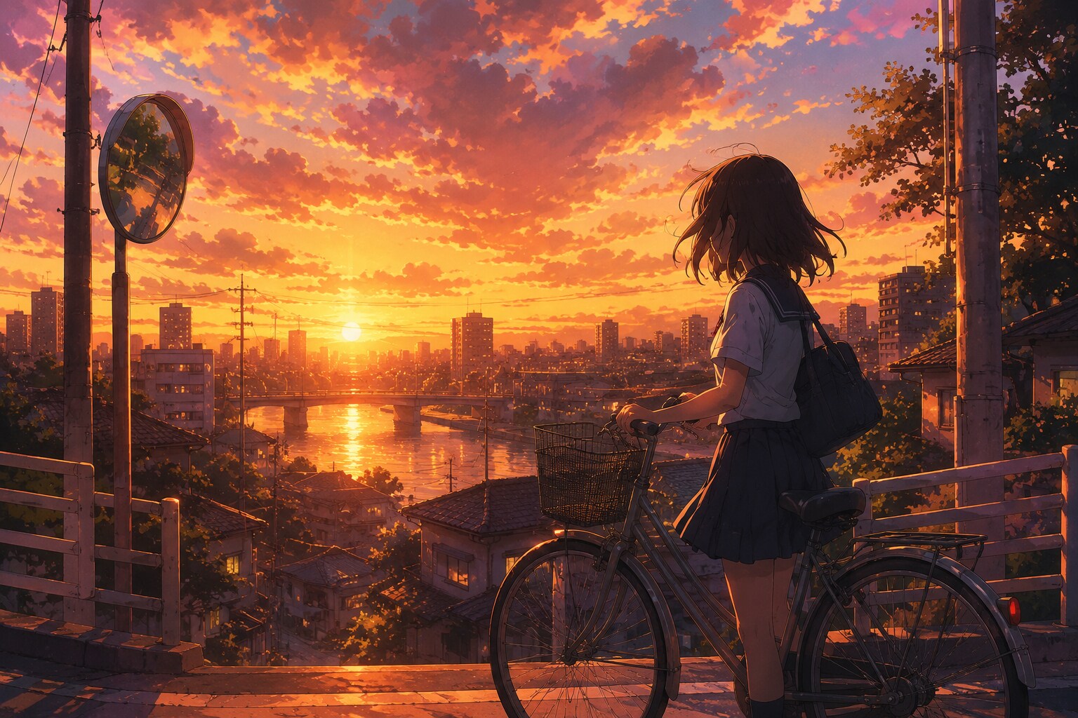 夕日と街並みの静かな風景