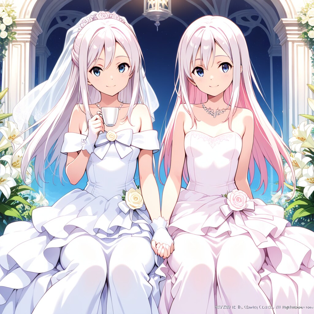 双子ちゃん(白髪の愛ちゃん、ピンク髪の夢ちゃん) | の人気AIイラスト・グラビア