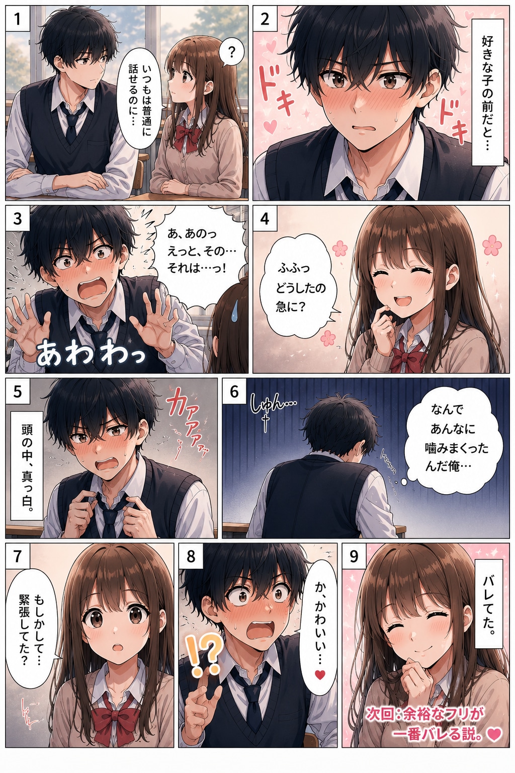 漫画生成GPT（GPTs）作ってみた  勝手に神ストーリー作るAI 「青春ラブコメ、画像は任せる、それを固定キャラでシリーズ化、ラブコメあるあるネタで」 この指示だけで完成  #ChatGPT #カス
