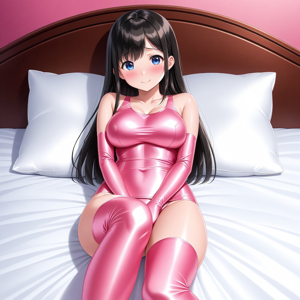 ピンクサテン旧型スクール水着長手袋サイハイソックス