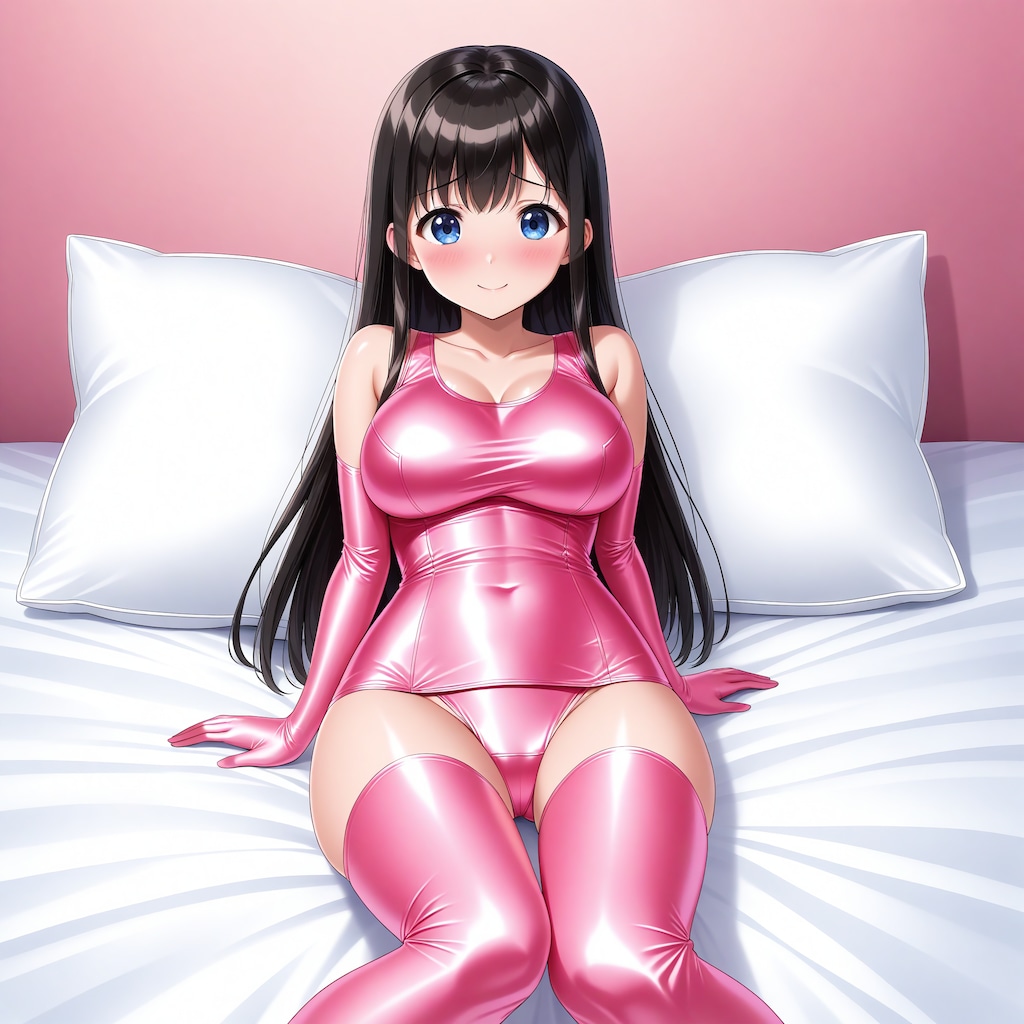 ピンクサテン旧型スクール水着長手袋サイハイソックス