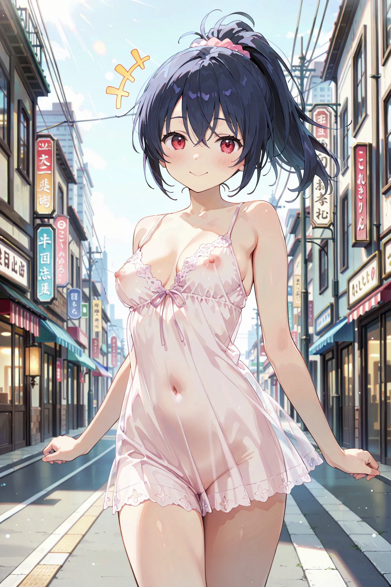 街中で透け透けランジェリー Y919