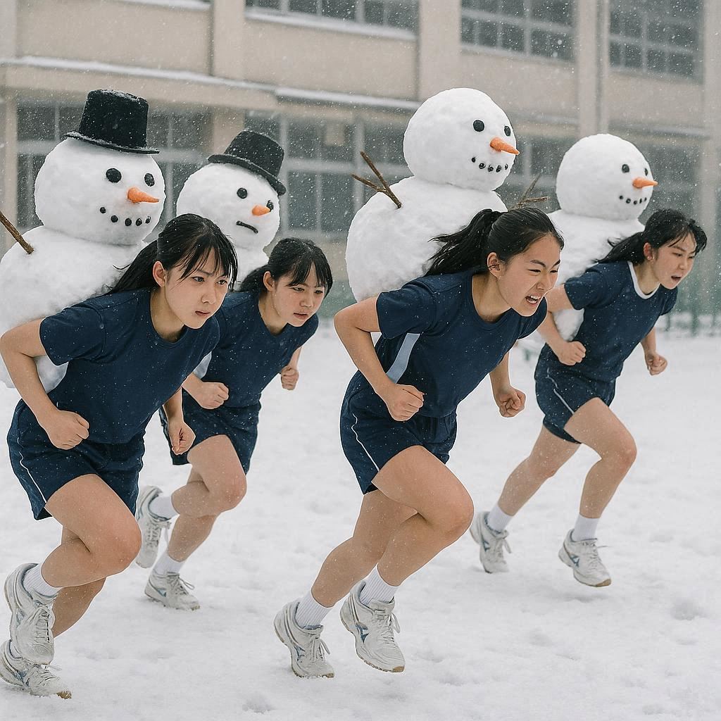 雪だるまで足腰を鍛える女子高生 | の人気AIイラスト・グラビア