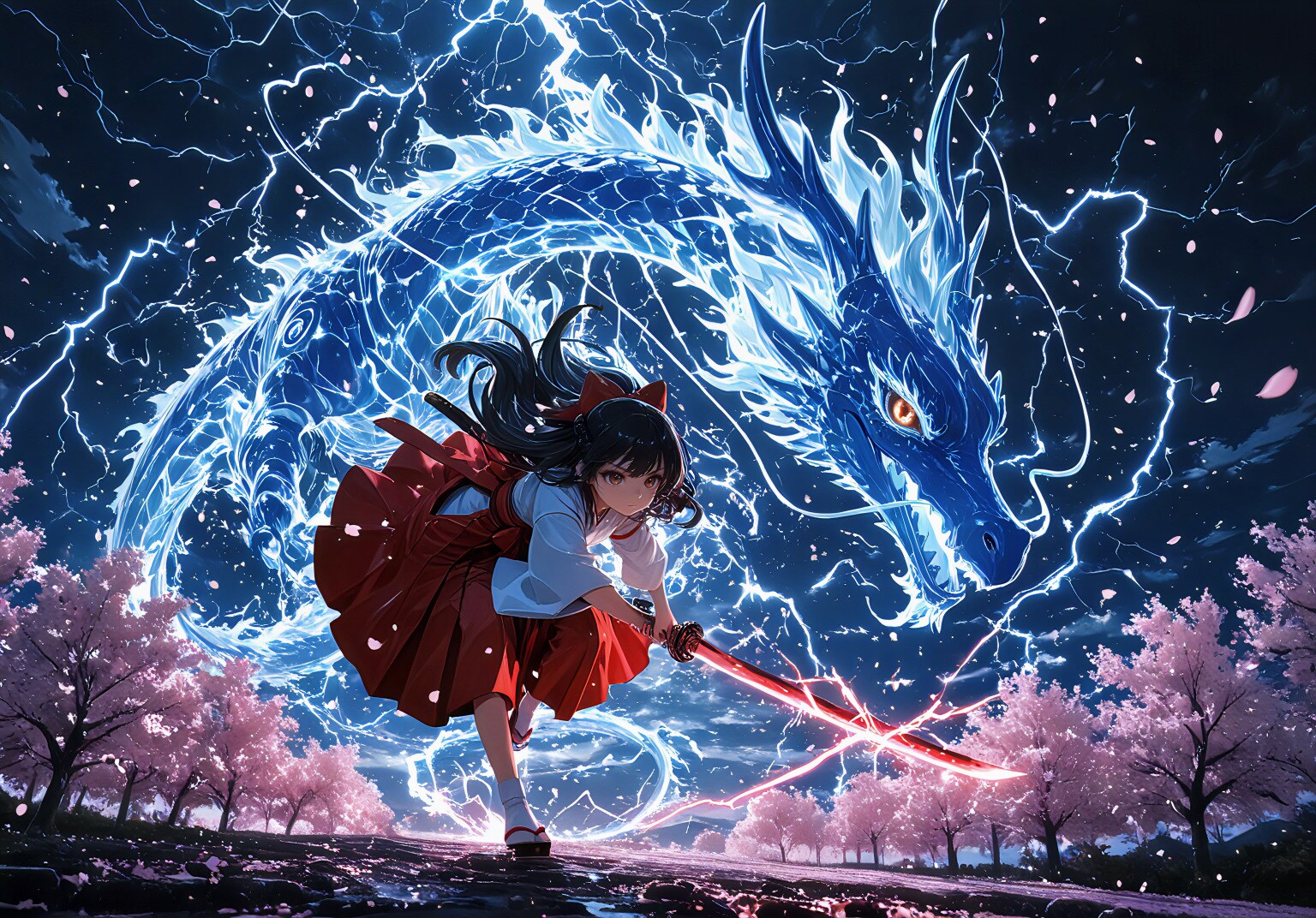 巫女さん龍と共に戦う | の人気AIイラスト・グラビア